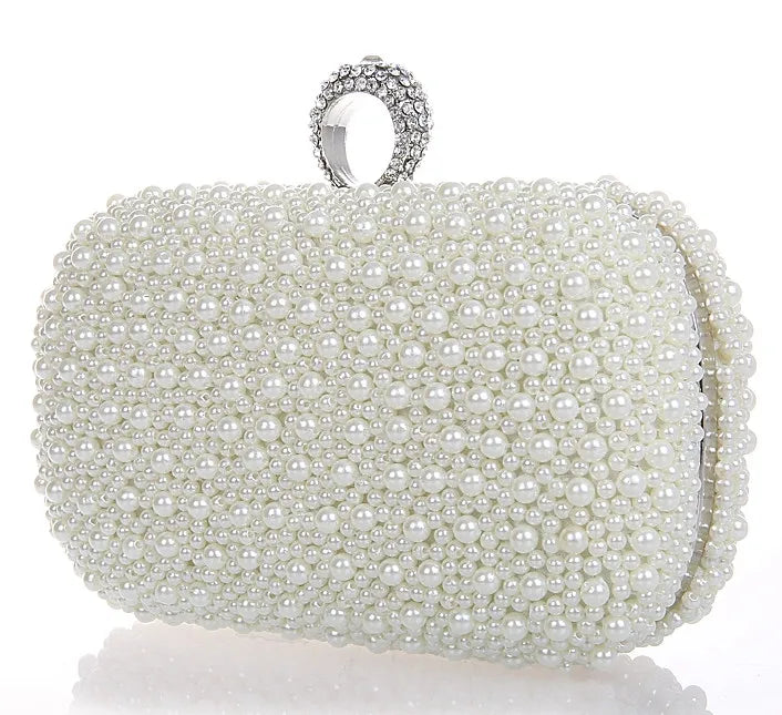 Women Evening Clutch Bag Pearls Crystal Beading Bridal Wedding Party Bags