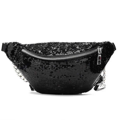 Women Glitter Sequin Fanny Pack Waist Bag Chest Pouch