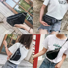 Women Glitter Sequin Fanny Pack Waist Bag Chest Pouch