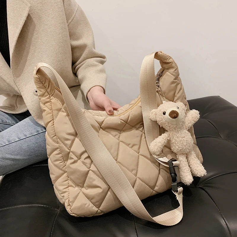 Women Handbags Space Pad Cotton Feather Down Large Tote Shoulder Bags