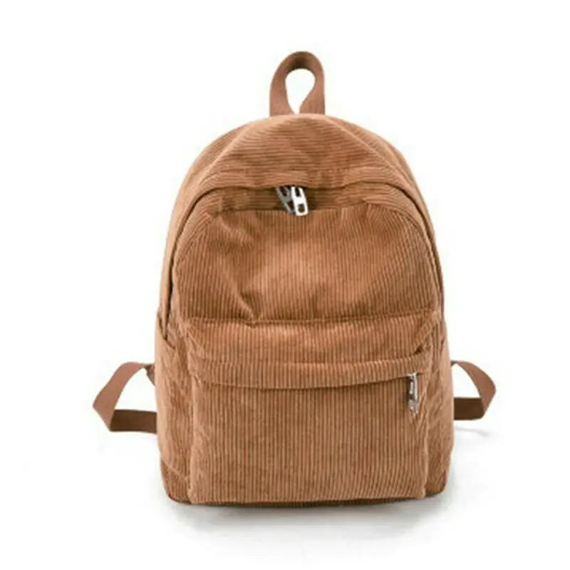 Women Corduroy Backpack Travel Rucksack School Shoulder Bag Gray Khaki