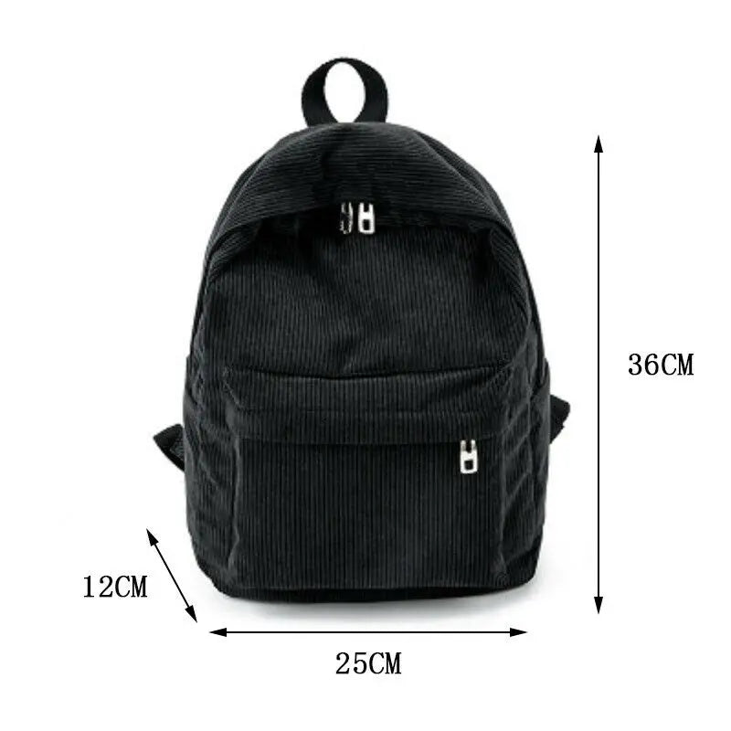 Women Corduroy Backpack Travel Rucksack School Shoulder Bag Gray Khaki