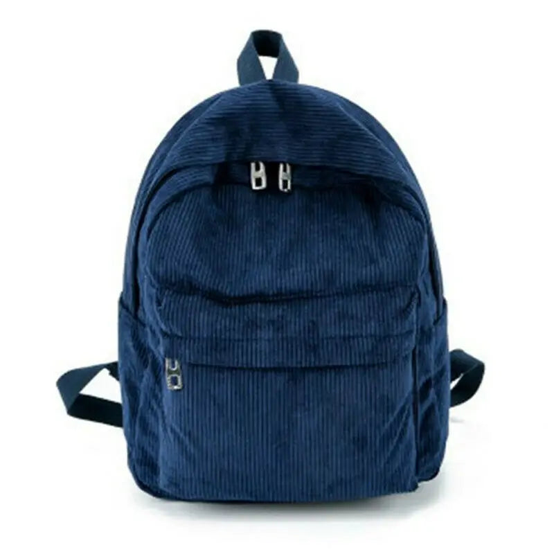 Women Corduroy Backpack Travel Rucksack School Shoulder Bag Gray Khaki
