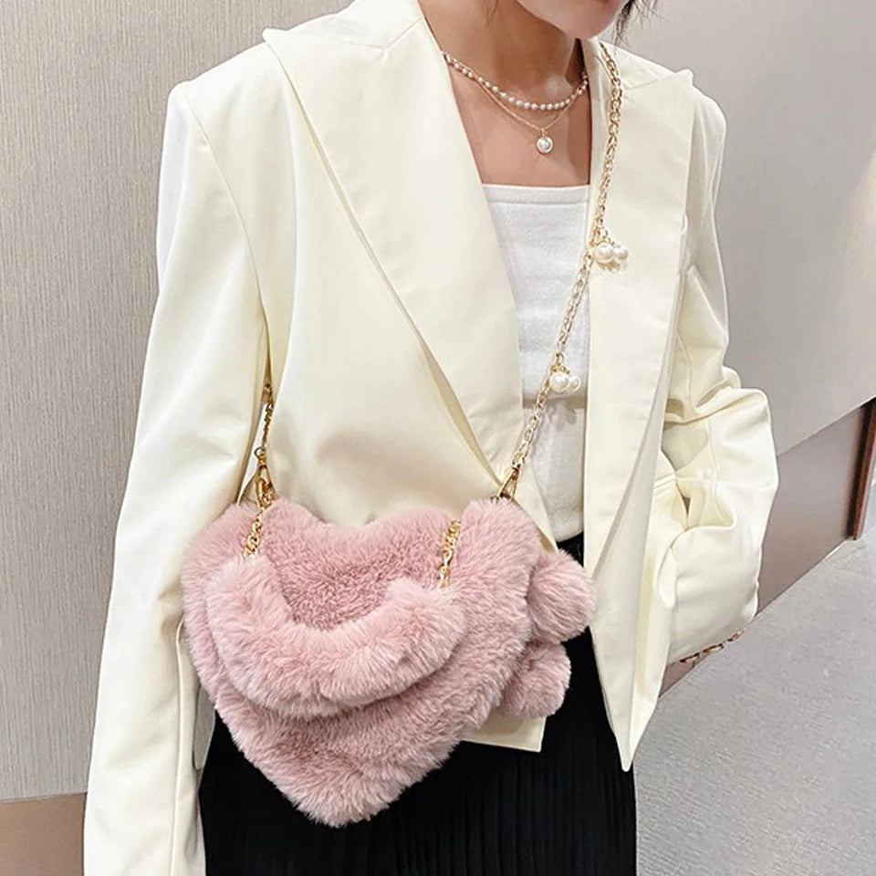 Women Heart-Shaped Chain Shoulder Bag Top Handbag Purse Totes