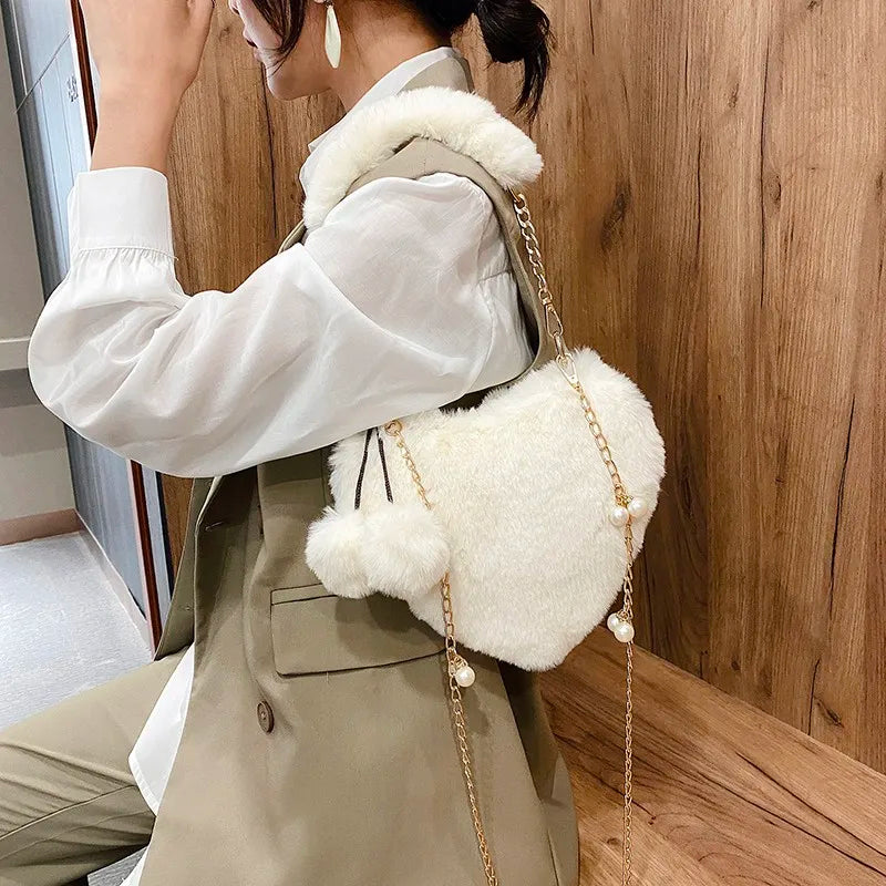 Women Heart-Shaped Chain Shoulder Bag Top Handbag Purse Totes