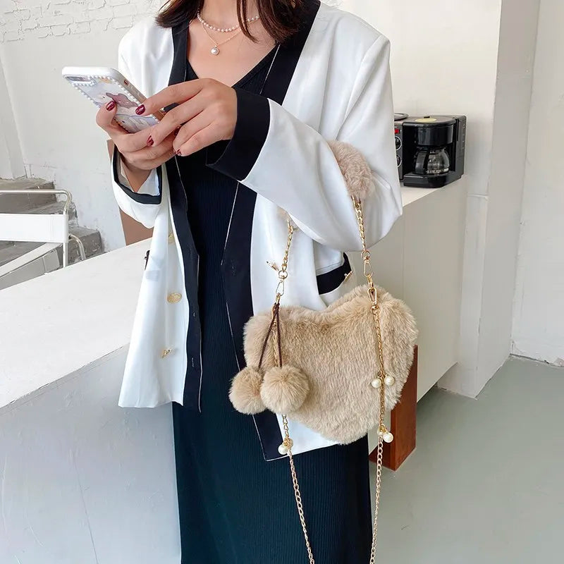 Women Heart-Shaped Chain Shoulder Bag Top Handbag Purse Totes
