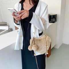 Women Heart-Shaped Chain Shoulder Bag Top Handbag Purse Totes