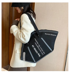 Women Large Mask Shopping Bag Canvas Shoulder Bag Tote Bag