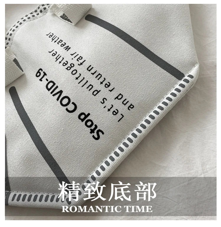 Women Large Mask Shopping Bag Canvas Shoulder Bag Tote Bag