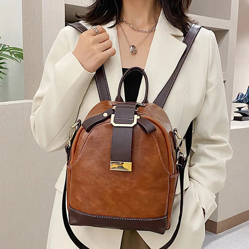 Small Women's Leather Backpack for Teenage Girls - Shoulder Bag