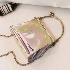 Women Messenger Bag PU Leather Transparent Satchel Metal Chain Handbag