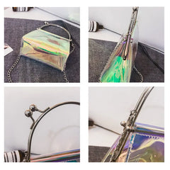 Women Messenger Bag PU Leather Transparent Satchel Metal Chain Handbag