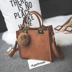 Women PU Leather Shoulder Bag Female Flap Handbag Messenger Bags with Hair Ball