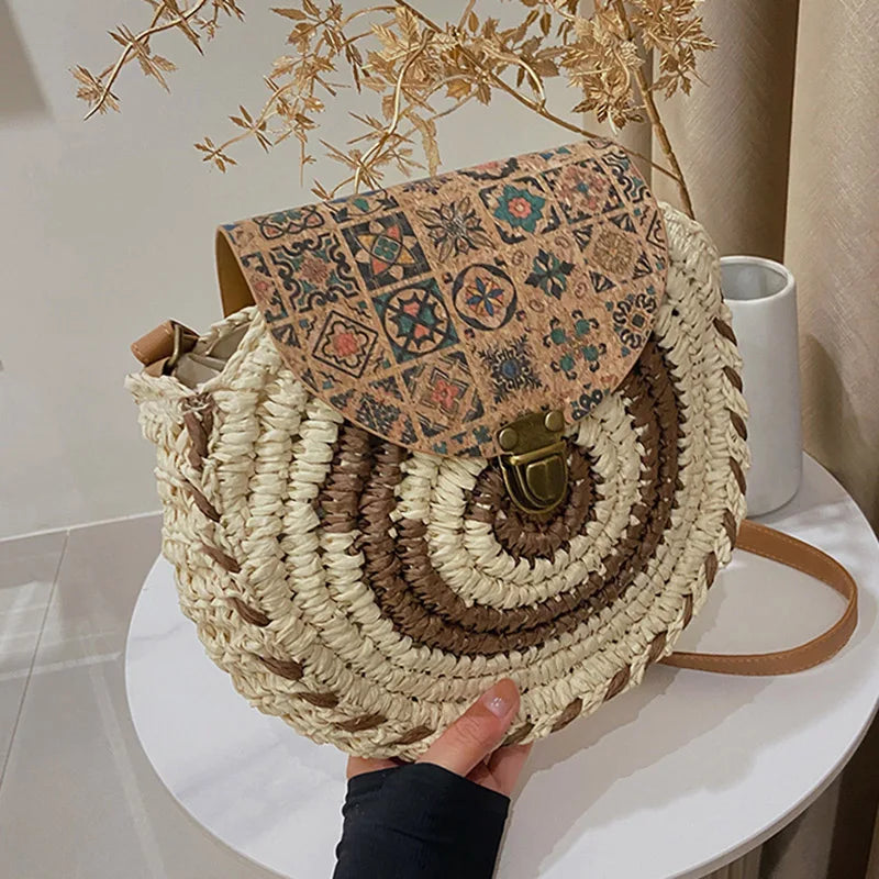 Vintage Straw Beach Bag Woven Shoulder Rattan Bohemian Bags