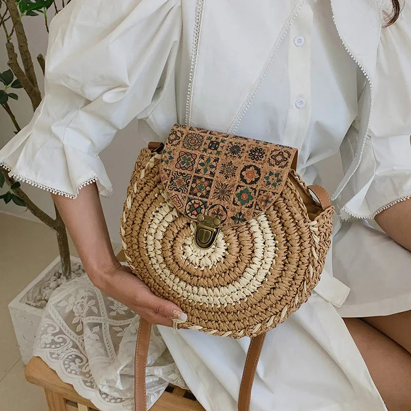 Vintage Straw Beach Bag Woven Shoulder Rattan Bohemian Bags