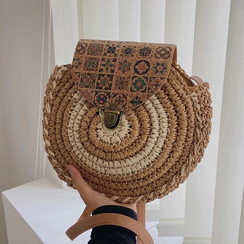 Vintage Straw Beach Bag Woven Shoulder Rattan Bohemian Bags