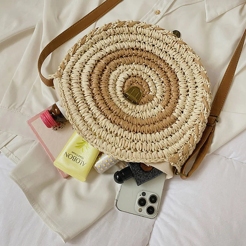 Vintage Straw Beach Bag Woven Shoulder Rattan Bohemian Bags
