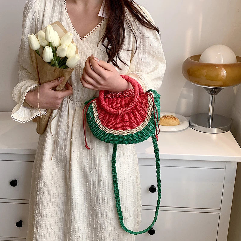 Straw Shoulder Bag Handbags Watermelon Design Summer Style
