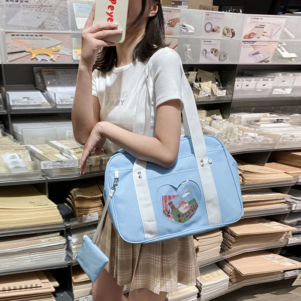 Transparent Love Heart Patchwork Shoulder Handbag