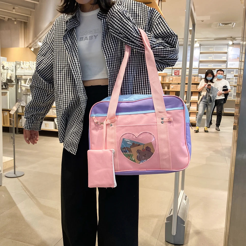 Transparent Love Heart Patchwork Shoulder Handbag