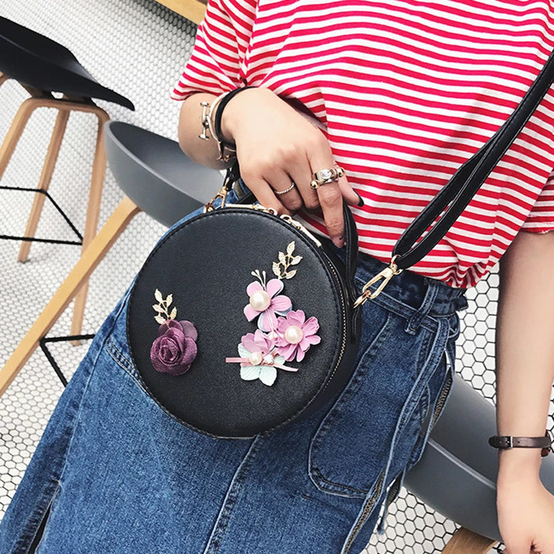 Women Circular Messenger Bag PU Leather Crossbody Bag Female Shoulder Bag