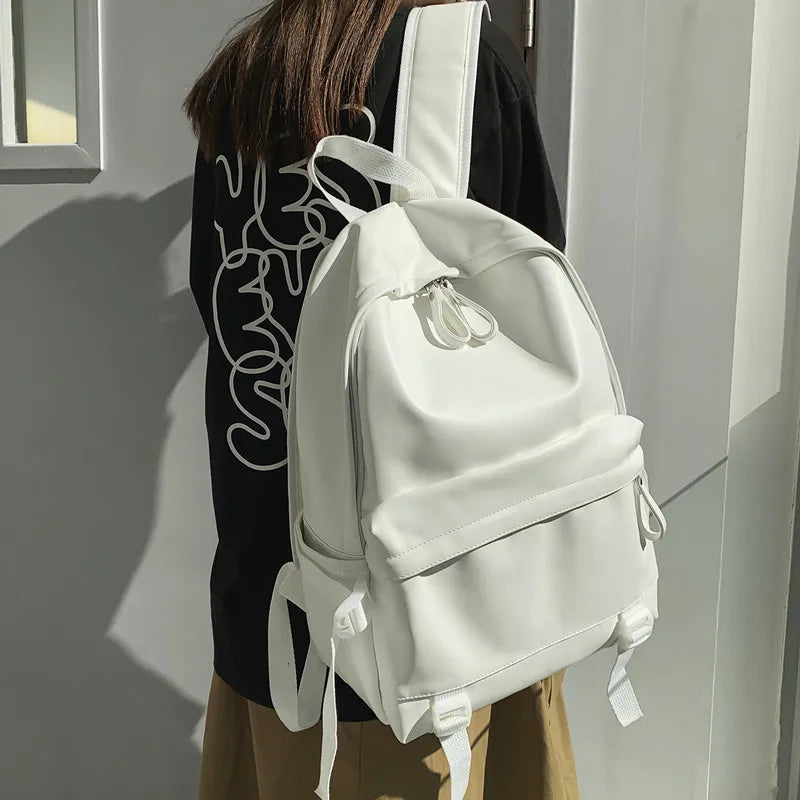 Women Solid Leather Backpack Large Capacity Travel School Bag