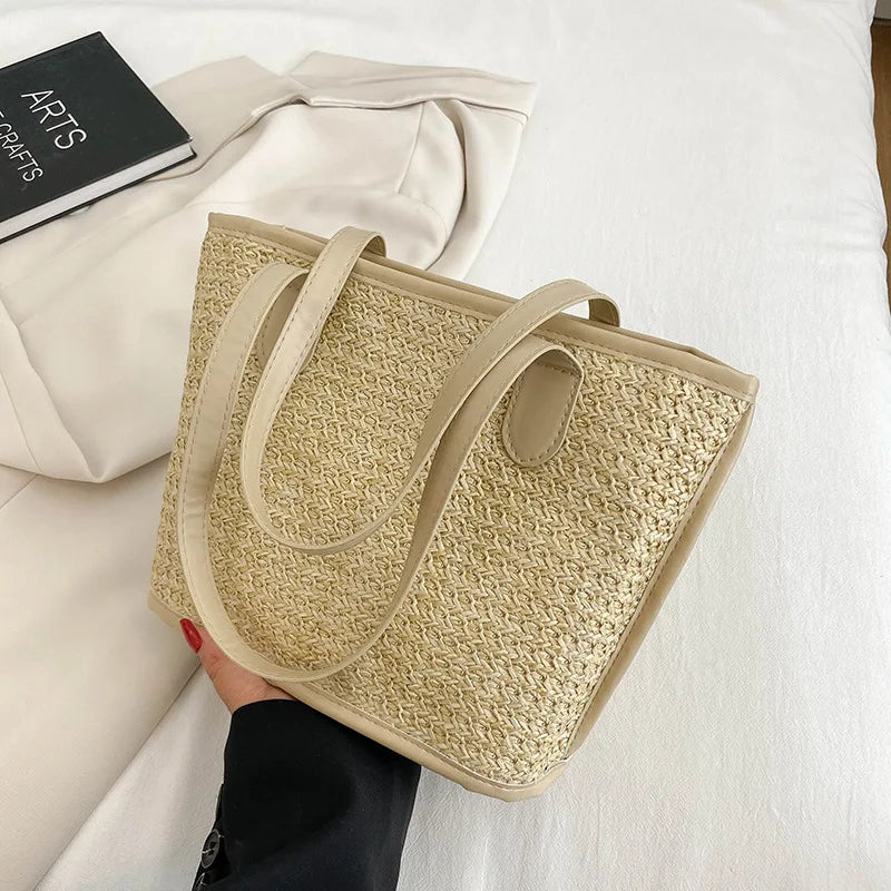 Straw Beach Bag Large Capacity Shoulder Handbag