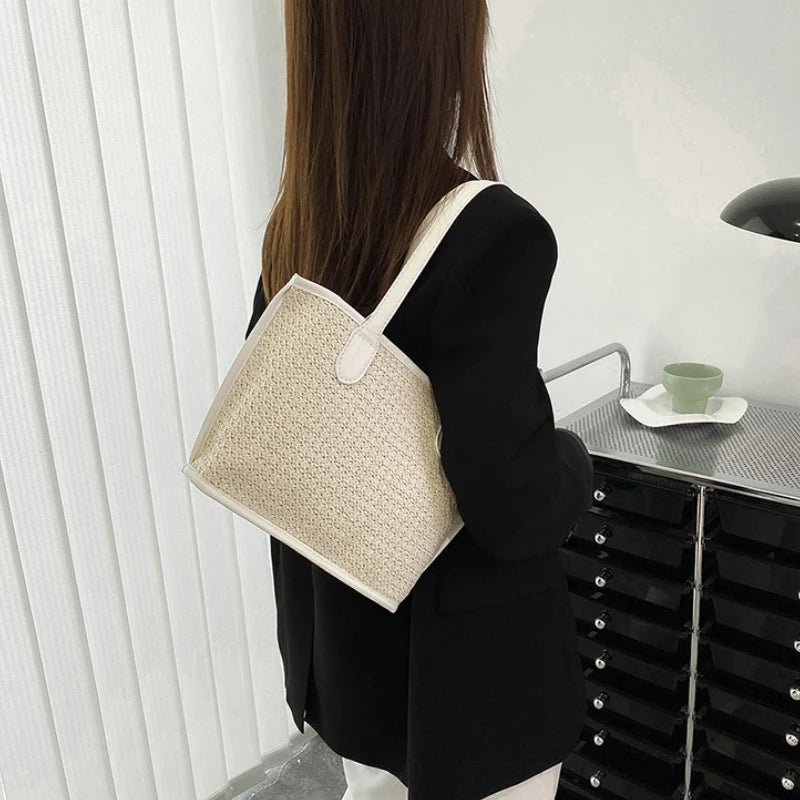 Straw Beach Bag Large Capacity Shoulder Handbag