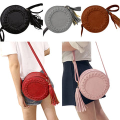 Women Tassel Weave Cross Body Bag Round Messenger Roll Shoulder UND