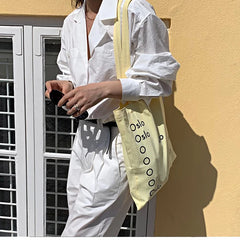 Women Yellow Shoulder Canvas Bag Letter Student Girls Portable Book Handbags