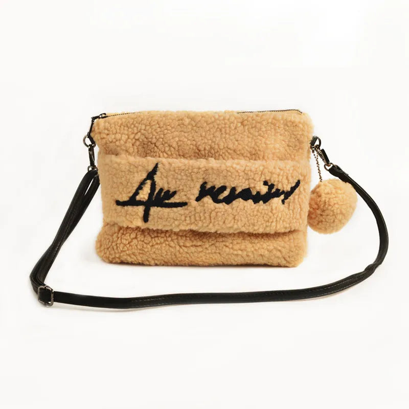 Women's Lamb Fur Clutch Handbag Colorful Party Messenger Purse