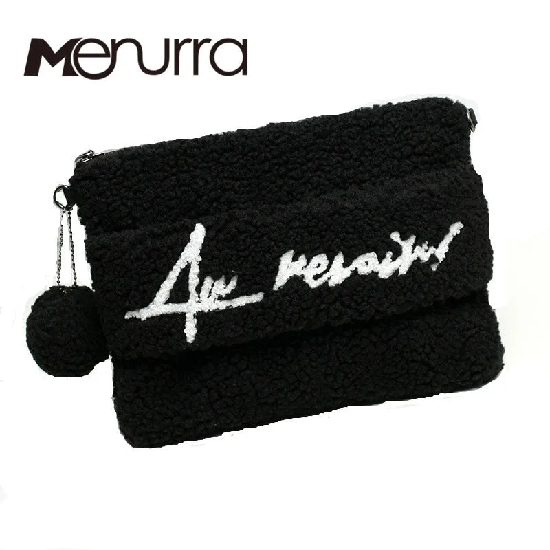 Women's Lamb Fur Clutch Handbag Colorful Party Messenger Purse