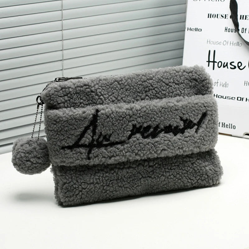 Women's Lamb Fur Clutch Handbag Colorful Party Messenger Purse