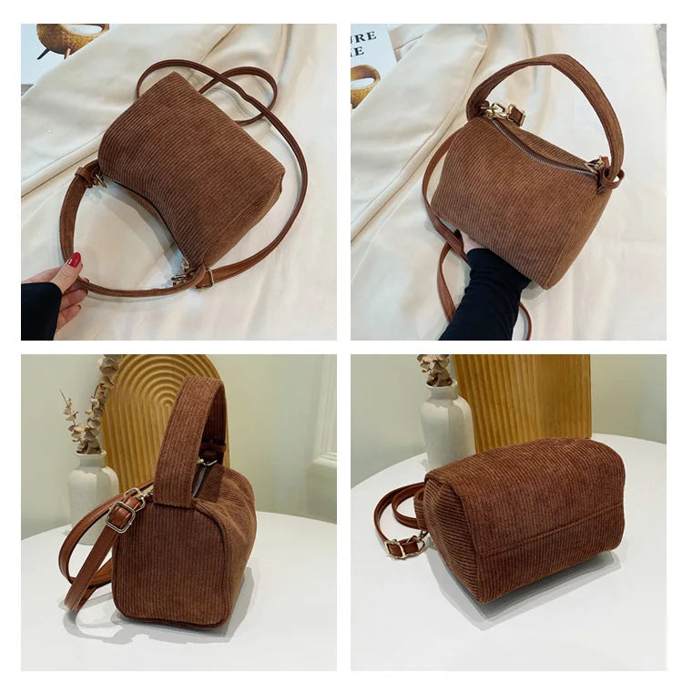 Women's Corduroy Bag Shoulder Messenger Boston Tote Crossbody Bag