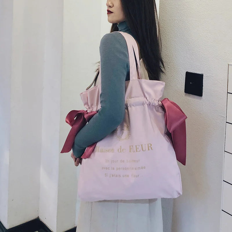 Girls Shoulder Bag with Bow Handbag Student Bookbag Tote Schoolbag