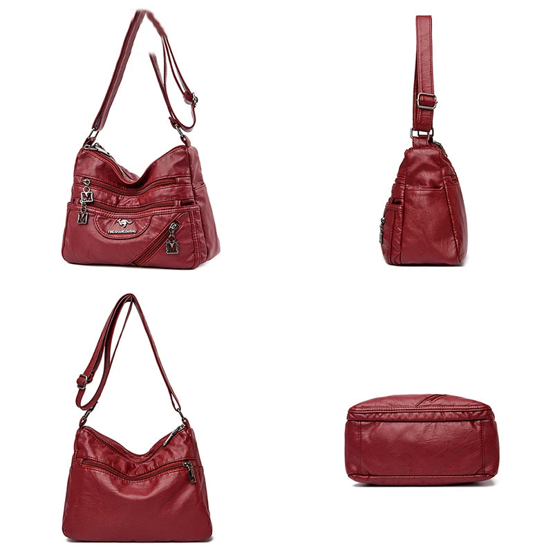 Large Capacity Women's Leather Messenger Bag Anti Theft Shoulder Bag
