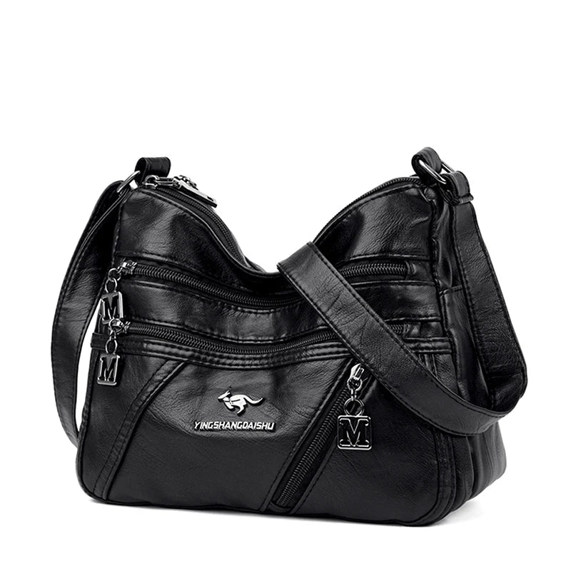 Large Capacity Women's Leather Messenger Bag Anti Theft Shoulder Bag