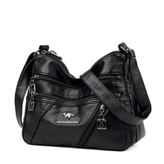 Large Capacity Women's Leather Messenger Bag Anti Theft Shoulder Bag