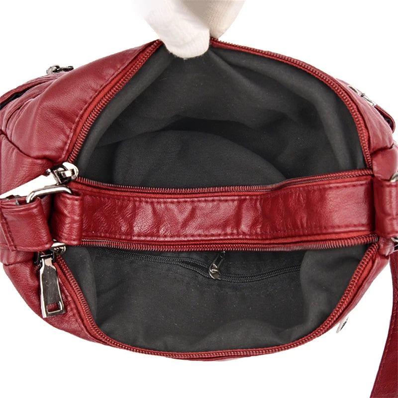 Large Capacity Women's Leather Messenger Bag Anti Theft Shoulder Bag