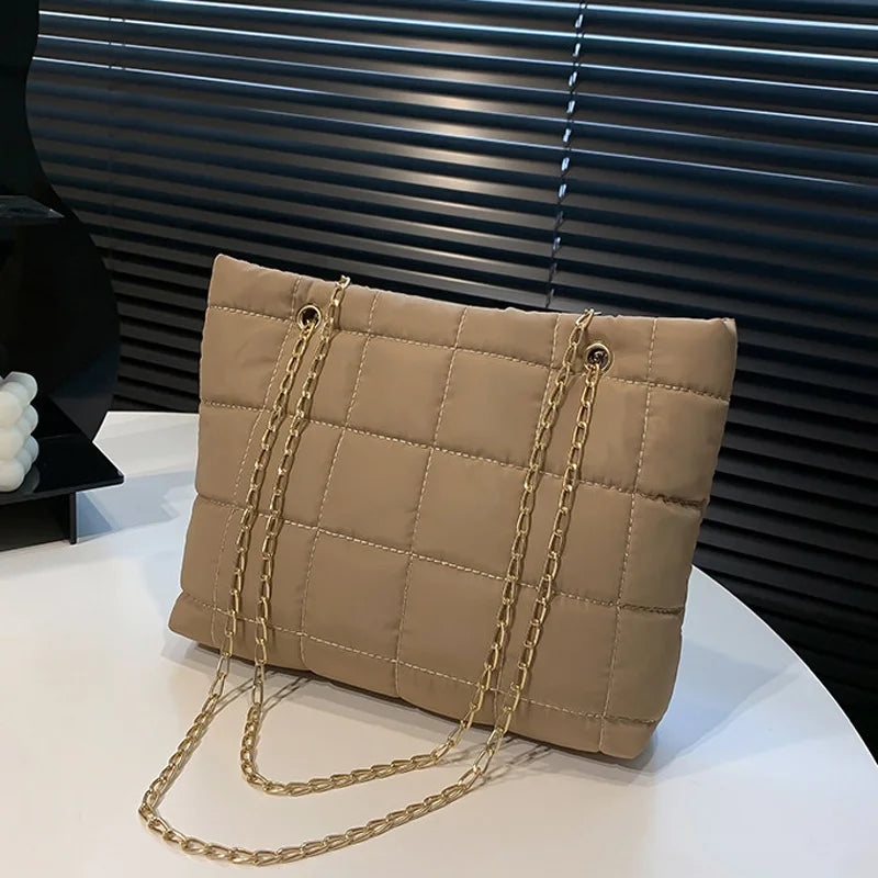 Women's Winter Shoulder Bag Soft Cotton Chain Strap Crossbody Tote