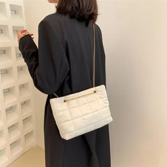 Women's Winter Shoulder Bag Soft Cotton Chain Strap Crossbody Tote