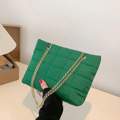 Women's Winter Shoulder Bag Soft Cotton Chain Strap Crossbody Tote