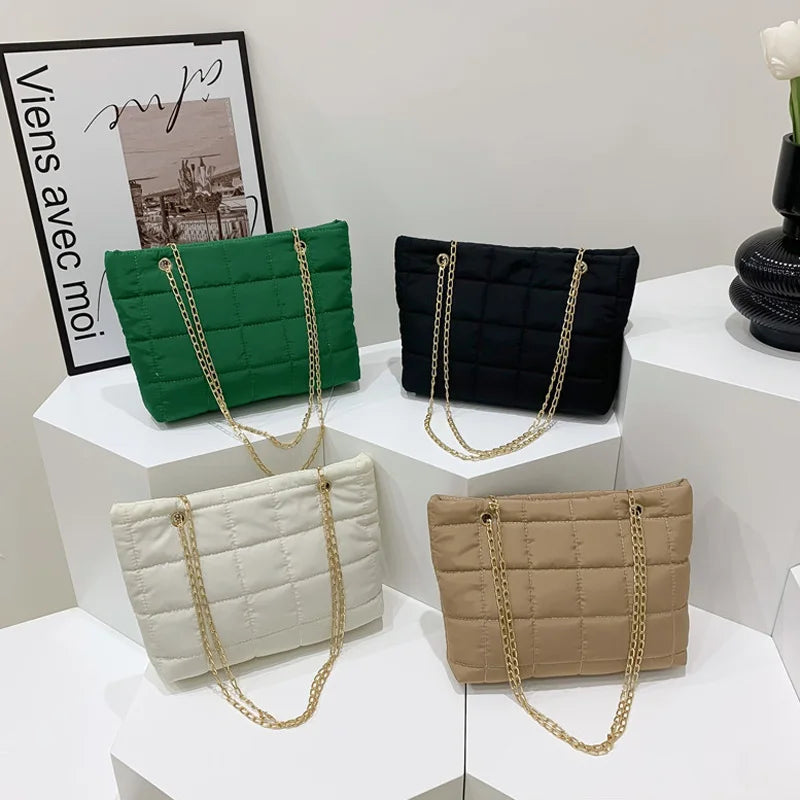 Women's Winter Shoulder Bag Soft Cotton Chain Strap Crossbody Tote