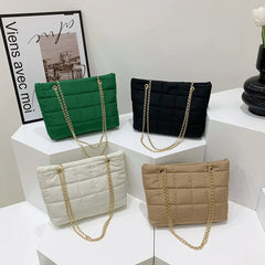 Women's Winter Shoulder Bag Soft Cotton Chain Strap Crossbody Tote