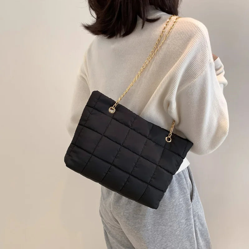Women's Winter Shoulder Bag Soft Cotton Chain Strap Crossbody Tote
