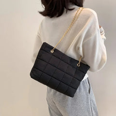 Women's Winter Shoulder Bag Soft Cotton Chain Strap Crossbody Tote