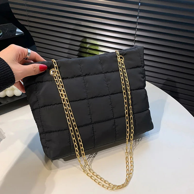 Women's Winter Shoulder Bag Soft Cotton Chain Strap Crossbody Tote