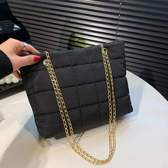 Women's Winter Shoulder Bag Soft Cotton Chain Strap Crossbody Tote