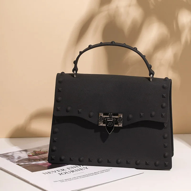 Solid PVC Matte Flap Hasp Rivets Satchel Crossbody Bag Lady Casual Handbag