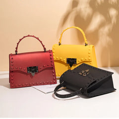 Solid PVC Matte Flap Hasp Rivets Satchel Crossbody Bag Lady Casual Handbag